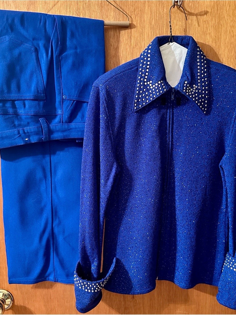 Hybrid & Co Cobalt Blue Studded Zip-Front Jacket and Pants Set- Rodeo Queen